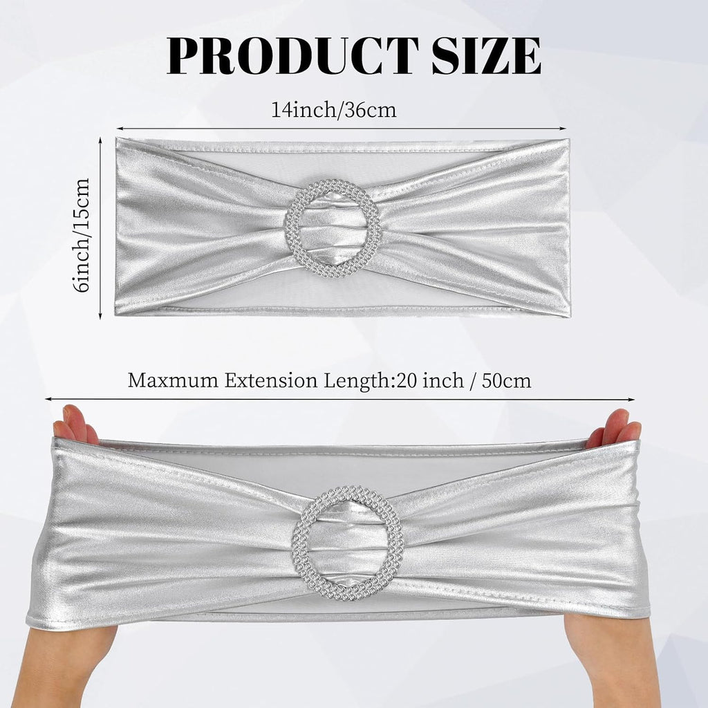 Spandex Chair Sashes Bows 100 PCS Metallic Silver