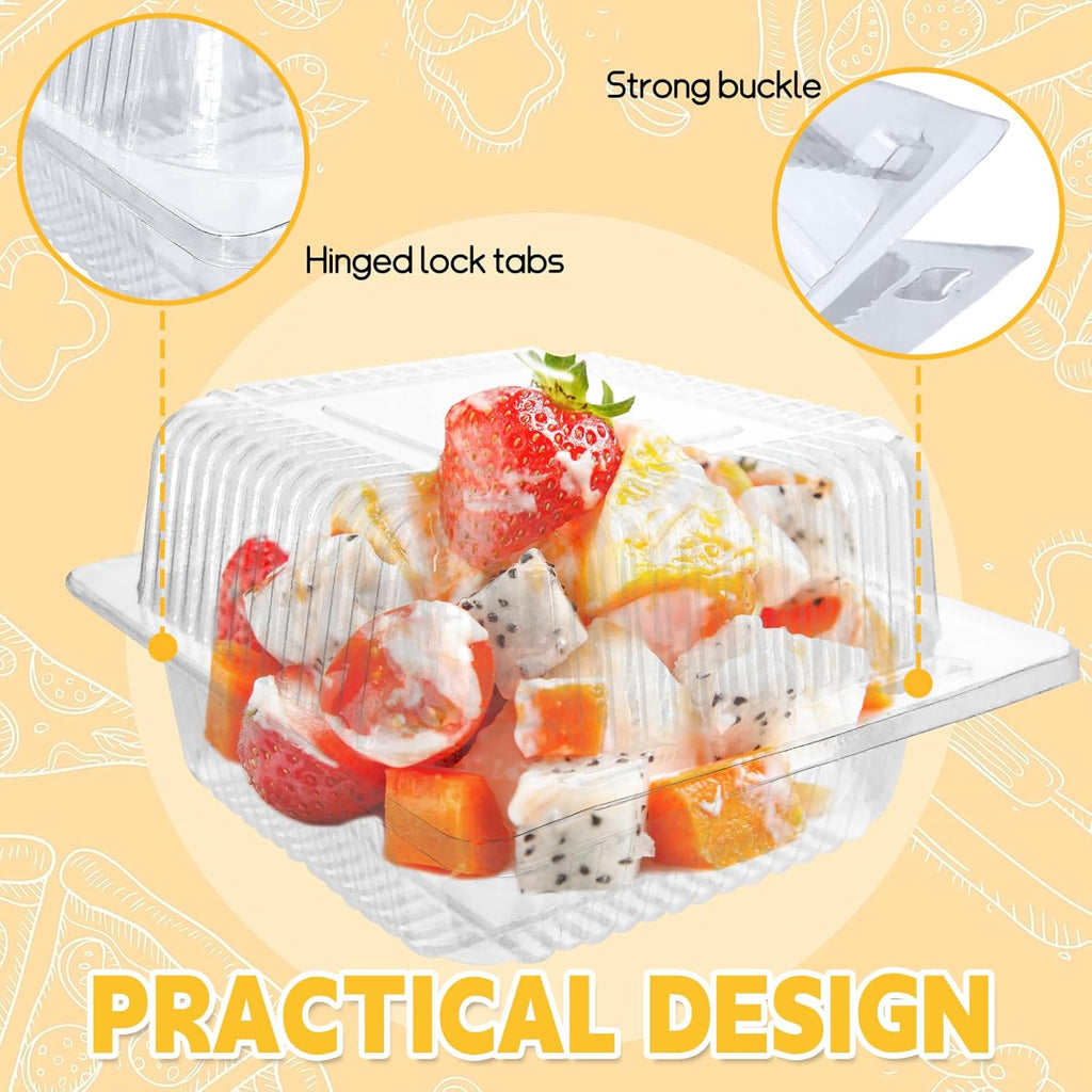 200 Pcs Clear Plastic Take out Containers,Disposable Fancy Hinged Top Square Clamshell Food Boxes,Cake Slice