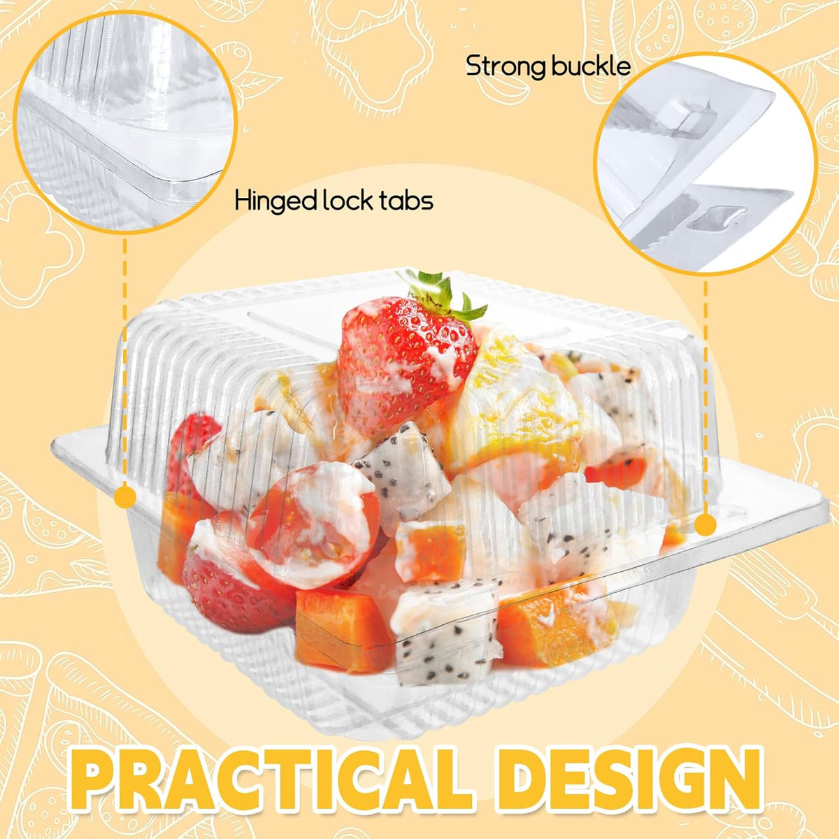 200 Pcs Clear Plastic Take out Containers,Disposable Fancy Hinged Top Square Clamshell Food Boxes,Cake Slice