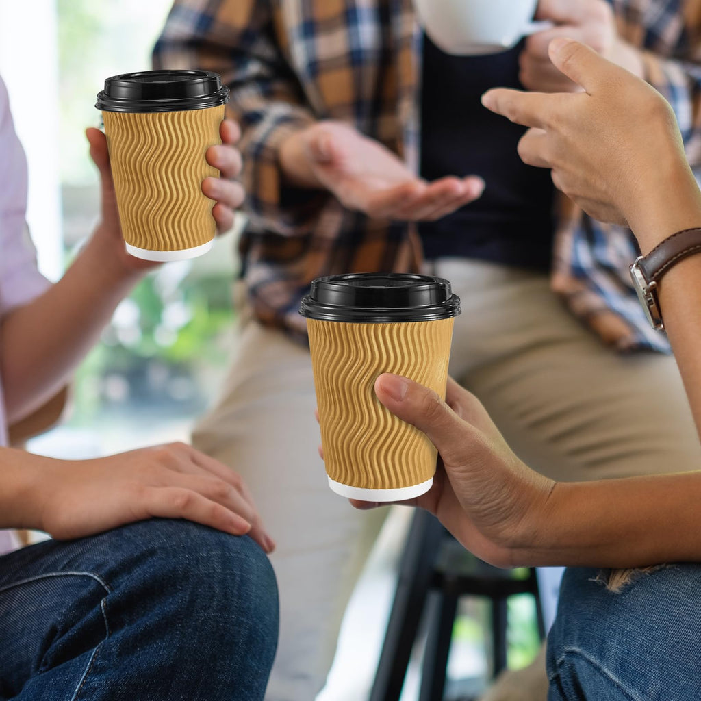 12 oz Coffee Cups-90 Pack Disposable Coffee Cups with Lids and Straws