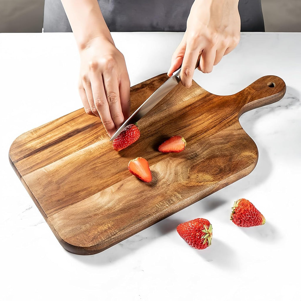Acacia Cutting Board with Handle, 14 x 7 Inch Charcuterie Serving Board