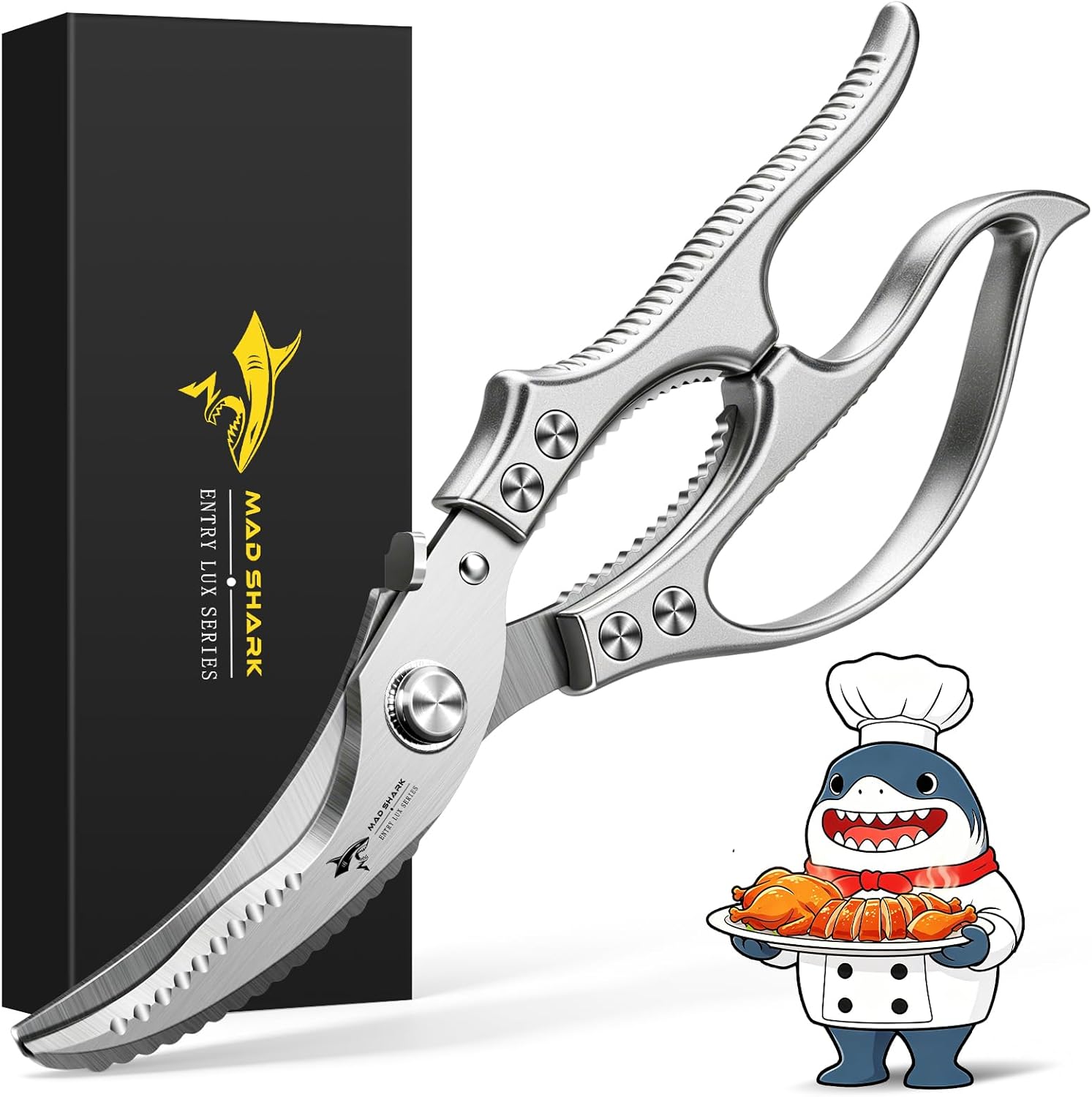 Heavy Duty Poultry Shears, Kitchen Shears with Non-Slip Handle & Safety Lock, All Purpose Kitchen Scissors for