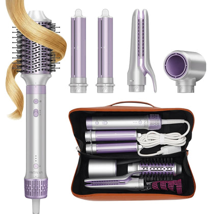 5 in 1 Hot Air Styler- Blowout Brush Hair Dryer Set for Salon Blowouts, Smooth Curls, Volumizing and Straightening