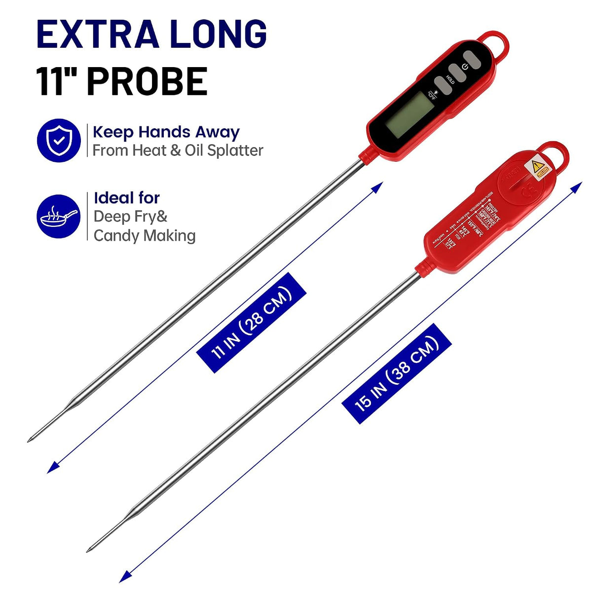 Digital Candy Thermometer with Pot Clip, 11-Inch Probe, Red