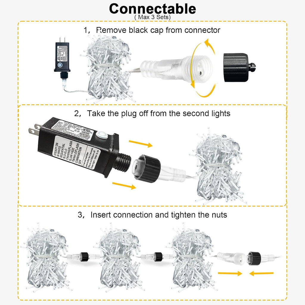 White Christmas Lights Outdoor, 33ft 400 LED Icicle Lights for Outside | Twinkle Lights Plug in 8 Modes Timer