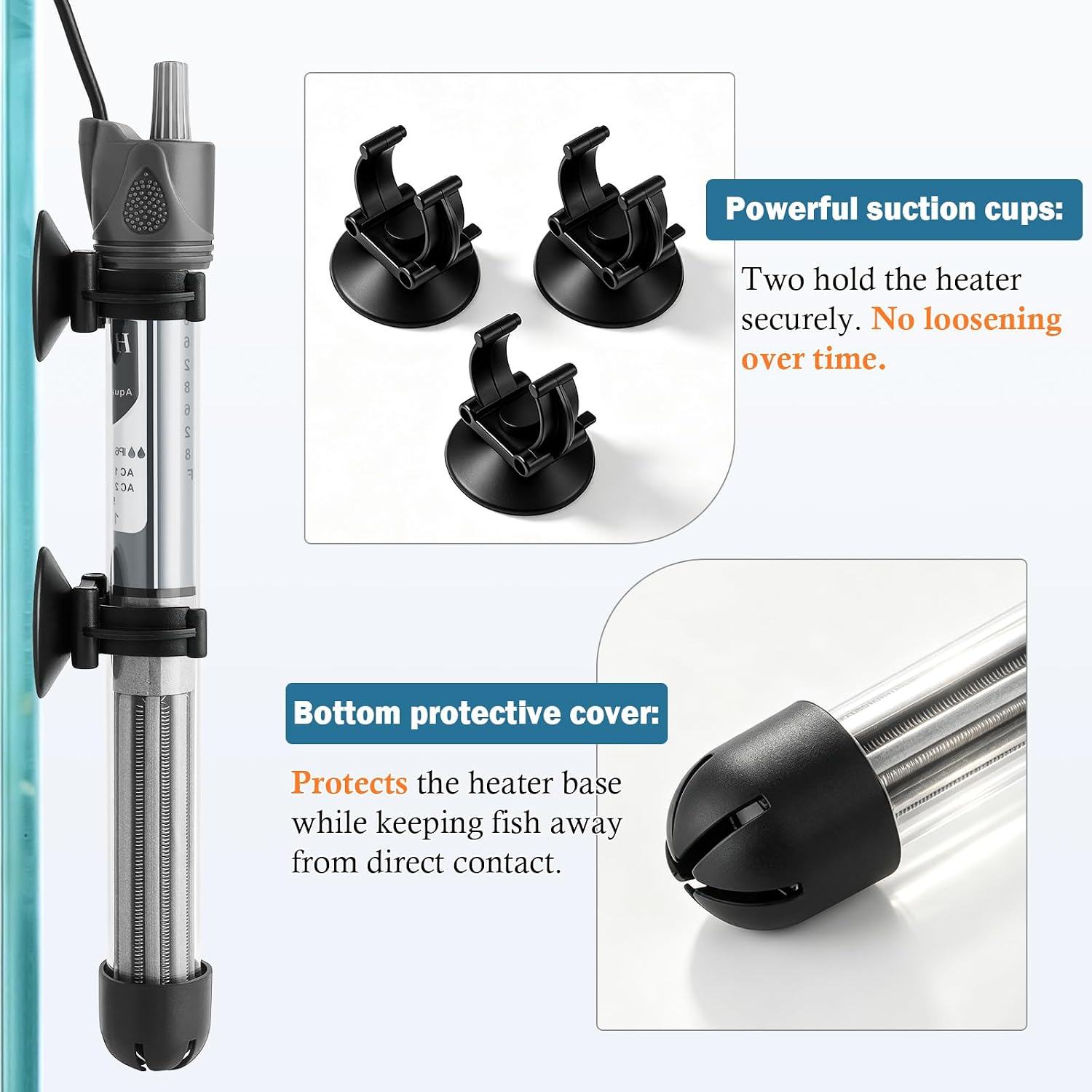 100W Adjustable Aquarium Heater, Submersible Fish Tank Heater Thermostat with Suction Cups for 12-30Gal