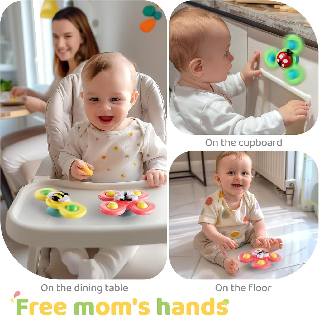 3PCS Suction Cup Spinner Toys for 1 Year Old Boy Girl|Spinning Top 12 18 Months|1 2 Year Old Boy Birthday Gift|Baby