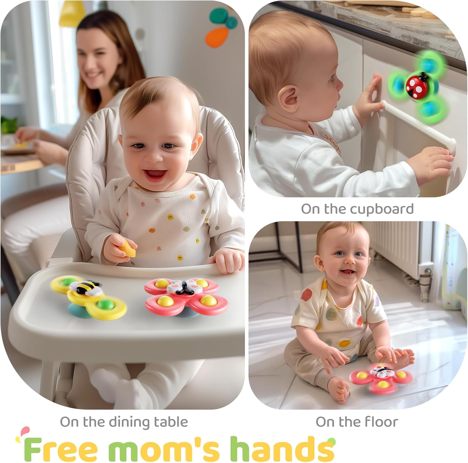 3PCS Suction Cup Spinner Toys for 1 Year Old Boy Girl|Spinning Top 12 18 Months|1 2 Year Old Boy Birthday Gift|Baby