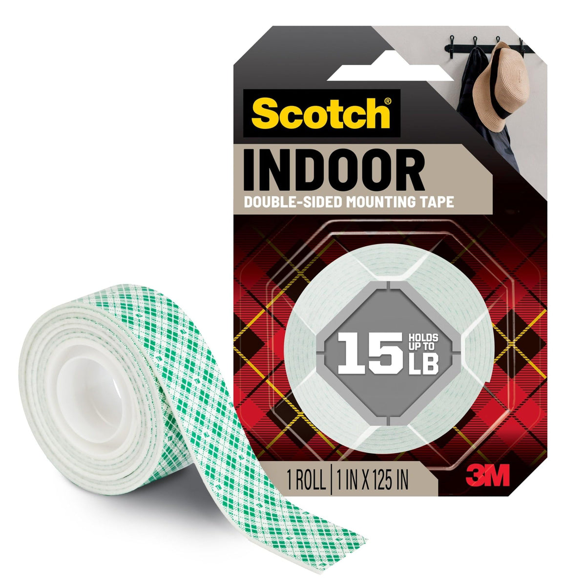 Indoor Double-Sided Mounting Tape, White, 1 Roll, 1 x 125 in