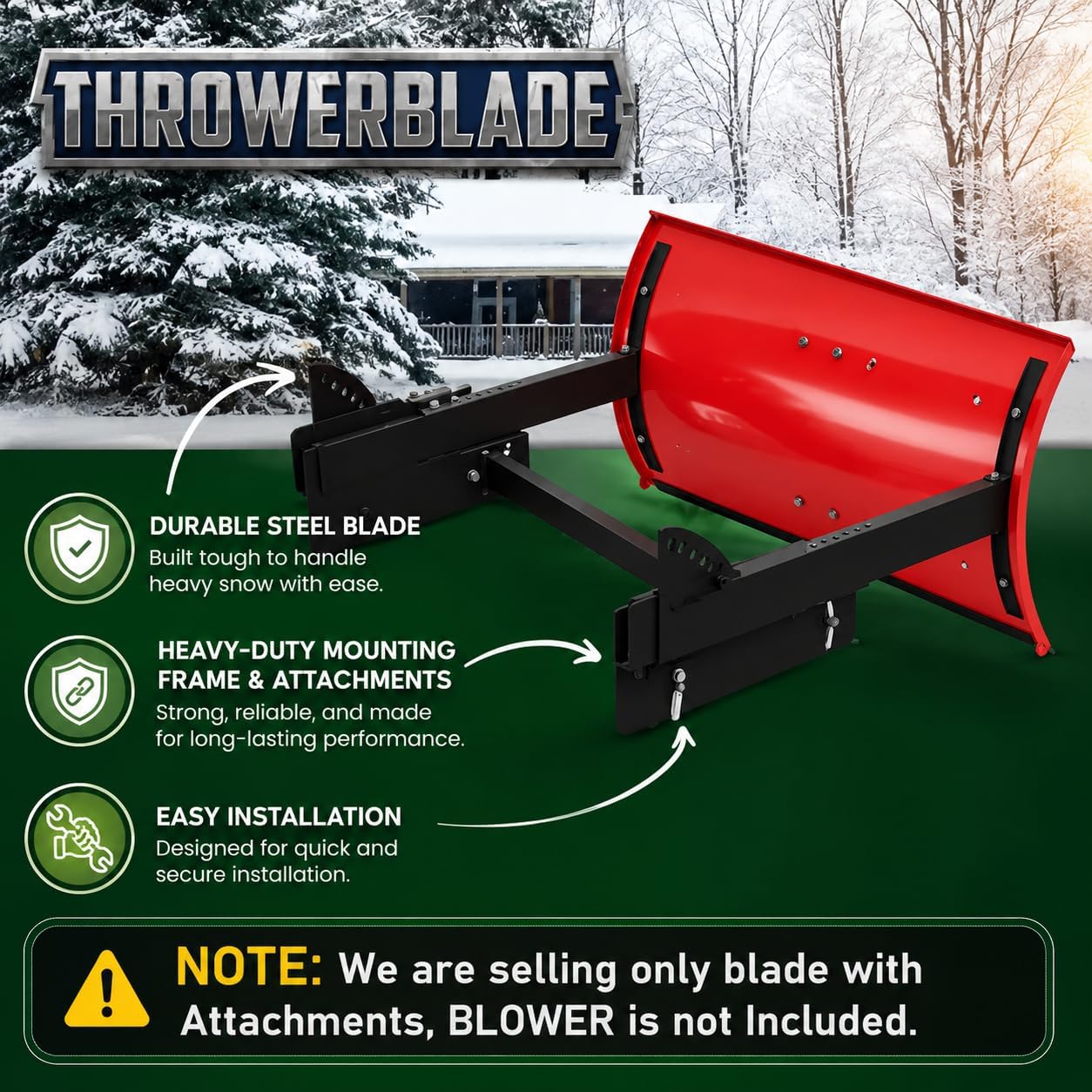 Throwerblade Snowplow Kit with (Blade, and Hardware Included) – Heavy-Duty Snow Plow Blade - Quick & Efficient Snow