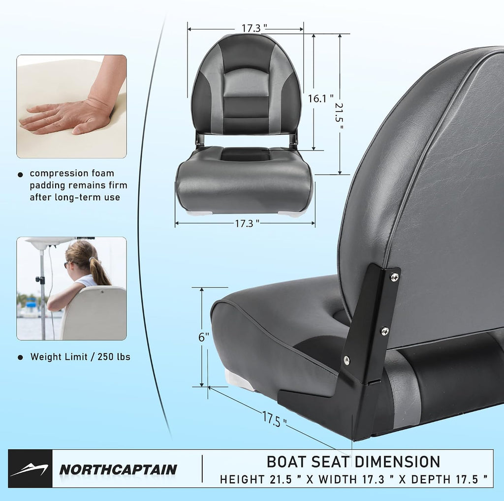 Deluxe A Pair of Marine High Back Folding Boat Chair Fishing Boat Seat,for Fishing, Bass/Jon/Pontoon Boat Chairs, 4