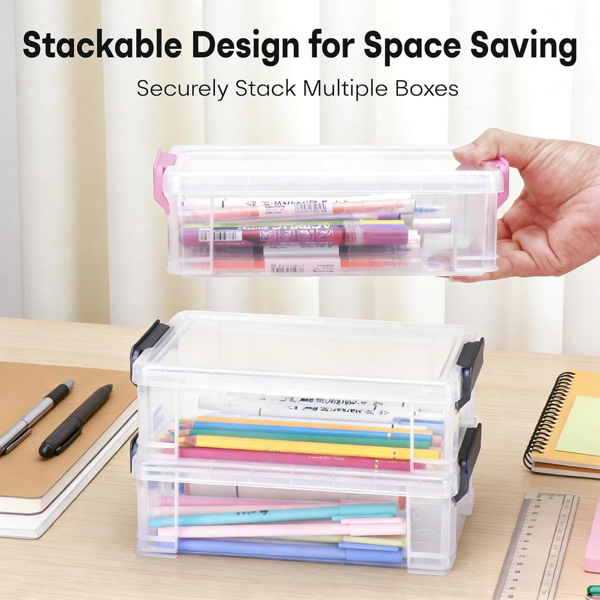 Large Plastic Clear Hart Pencil Box Case For Crayons, Markers, Art Supplies