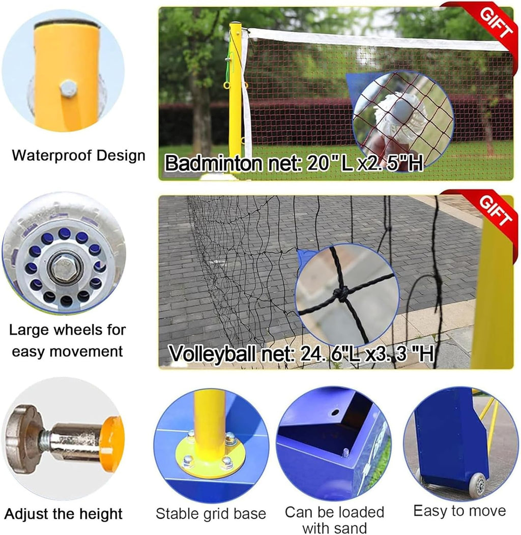 Portable Badminton Volleyball Net Set – Freestanding Indoor/Outdoor Training Net with Poles – Perfect for Backyard