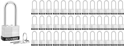 Keyed Padlocks, Laminated Steel Padlock, Keyed Alike Locks with Same Keys, Long Shackle, PE Plastic Hoop, This Pad