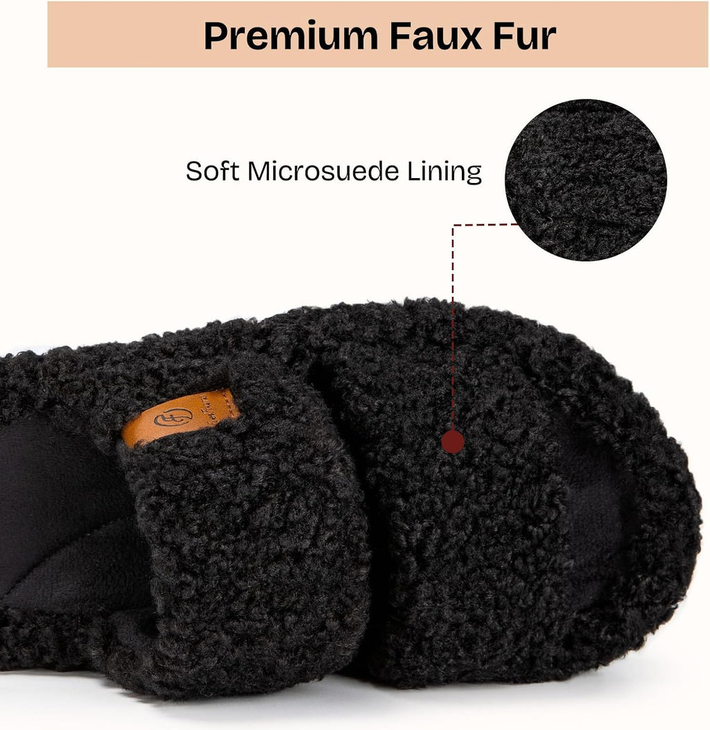Womens Fuzzy Open-toe Slippers Memory Foam Indoor House Shoes | machine-washable,gifts,memory foam,anti-slip
