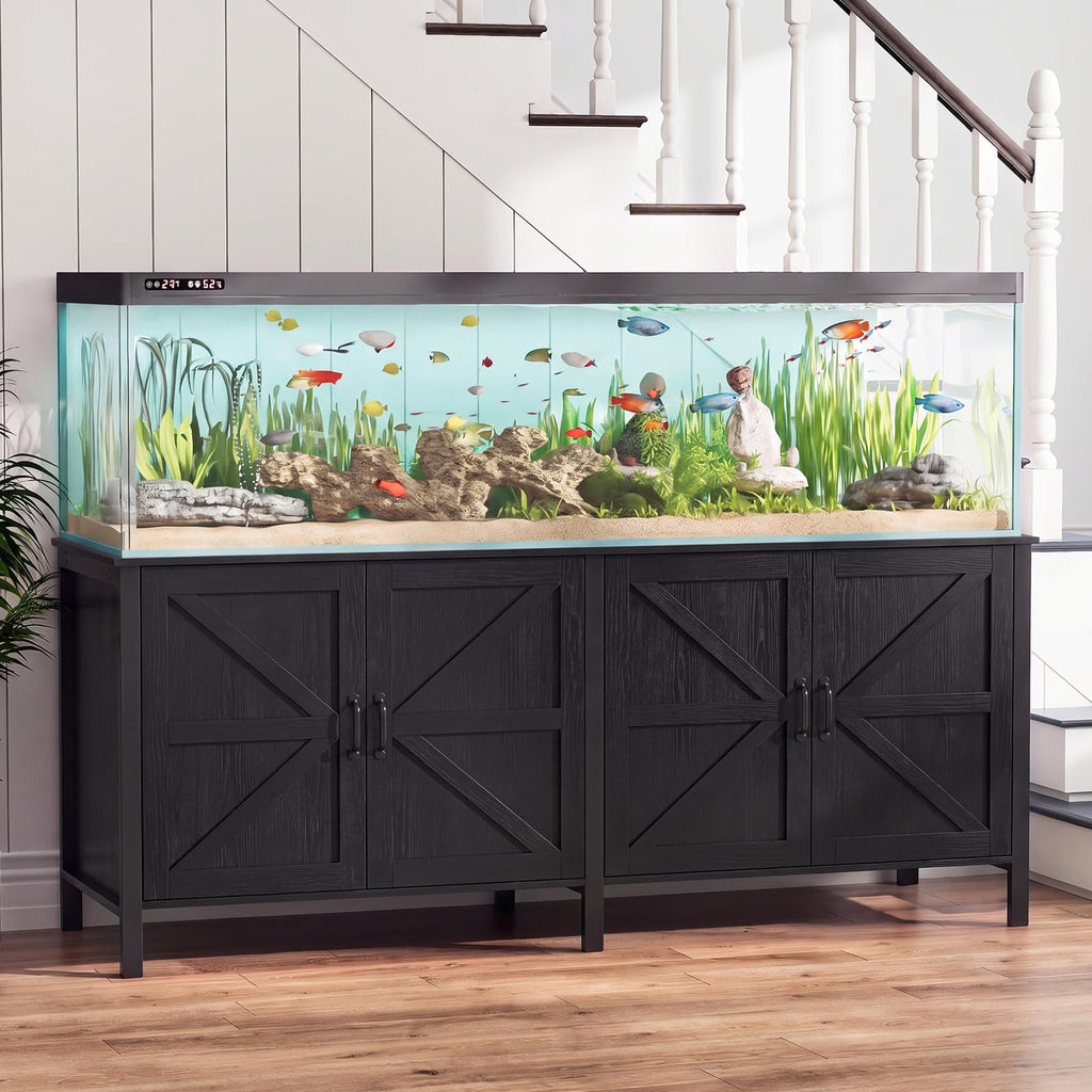 180-200 Gallon Fish Tank Stand with Power Outlet & Cabinet, Black