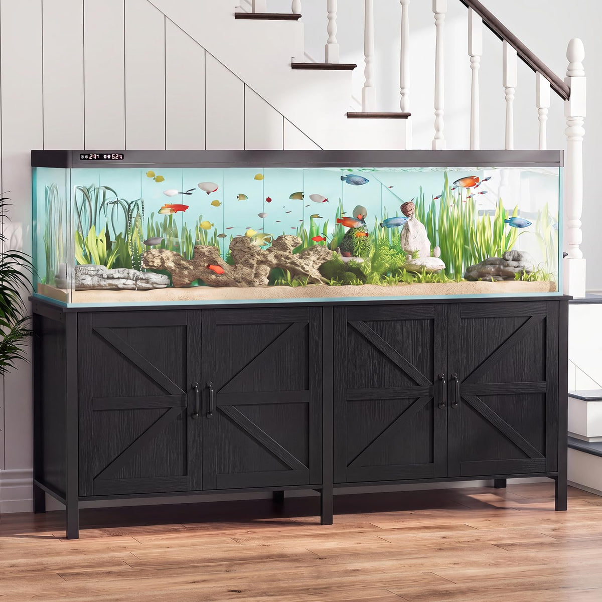 180-200 Gallon Fish Tank Stand with Power Outlet & Cabinet, Black
