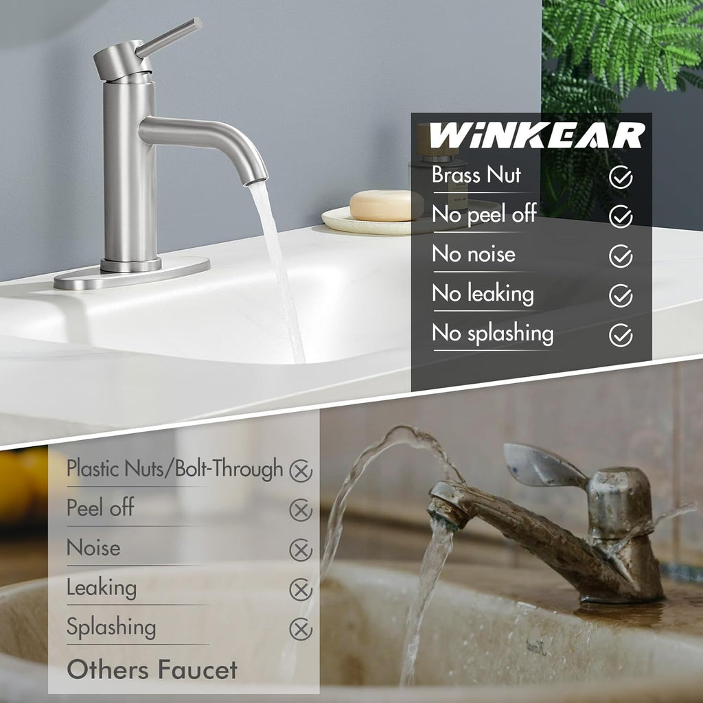 Brushed Nickel Bathroom Faucet, Single Hole Bathroom Sink Faucet