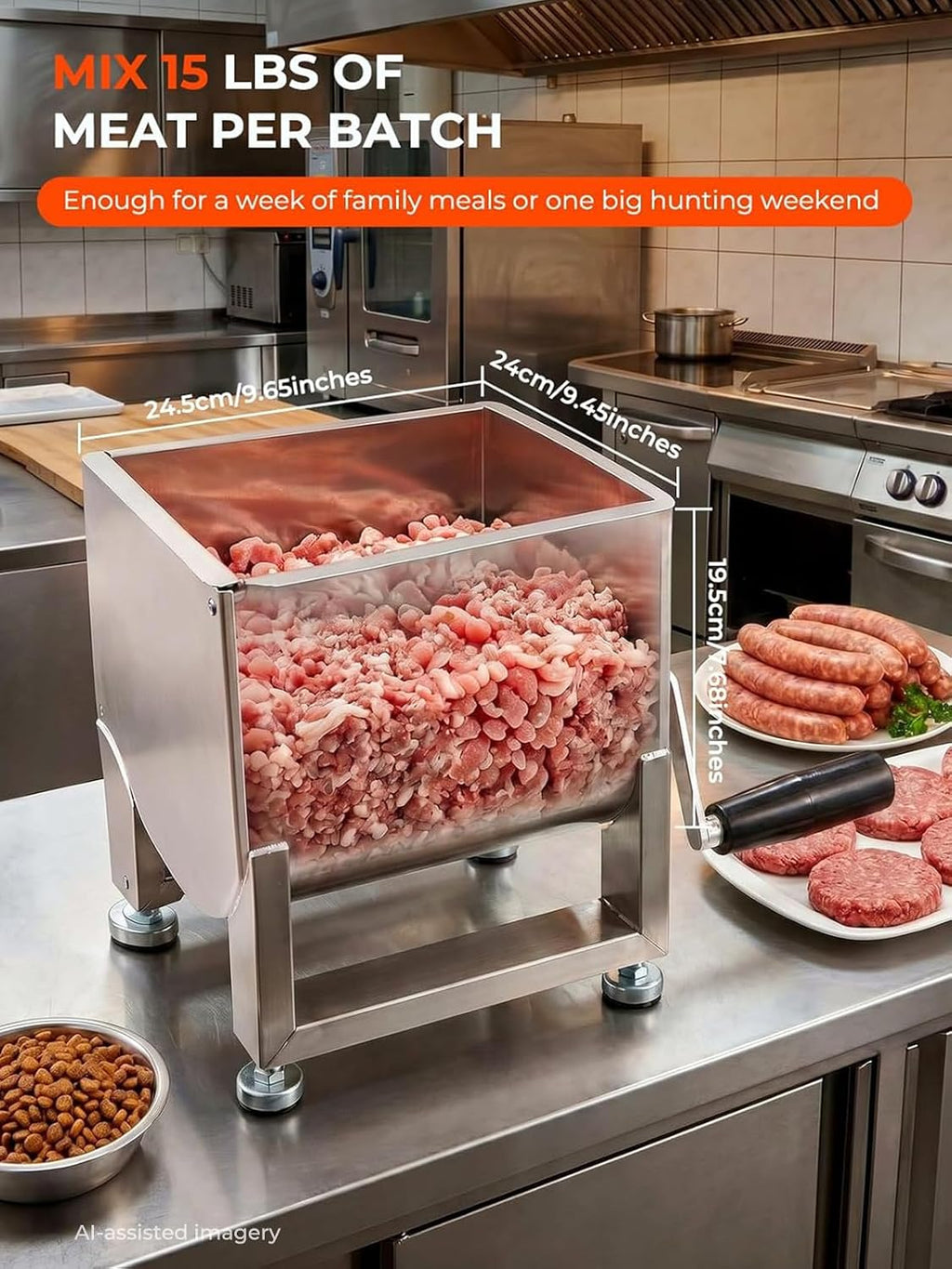 20lbs Manual Meat Mixer, 304 Stainless Steel Meat Mixer for Sausage Making, Deer & Wild Game Processing, Ground Beef