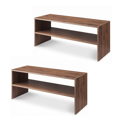 Wood Stackable 2-Shelf Shoe Rack, Walnut, 24 inches，2 Pack
