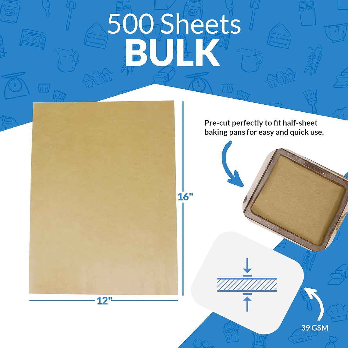 500 Pcs Parchment Paper Sheets, Bulk | 12x16 Inch | Brown