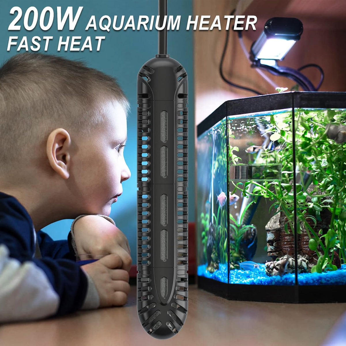Aquarium Heater, 200W Fish Tank Heater with LED Digital Display & 5 Safety Protection, Submersible Aquarium Heater