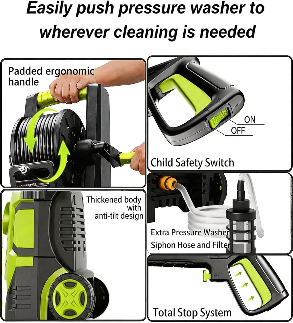 2026New Pressure Power Washer 5000PSI with Adjustable Touch Screen 8 Level, 34" Tall, 4 Quick Connect Nozzles,Inlet