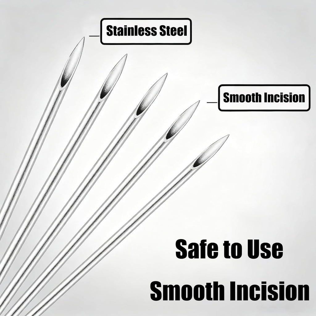Body Piercing Needles Kits, Disposable Stainless Steel Needles with Forceps Clamp, Suitable for Ear Nose Septum Ear