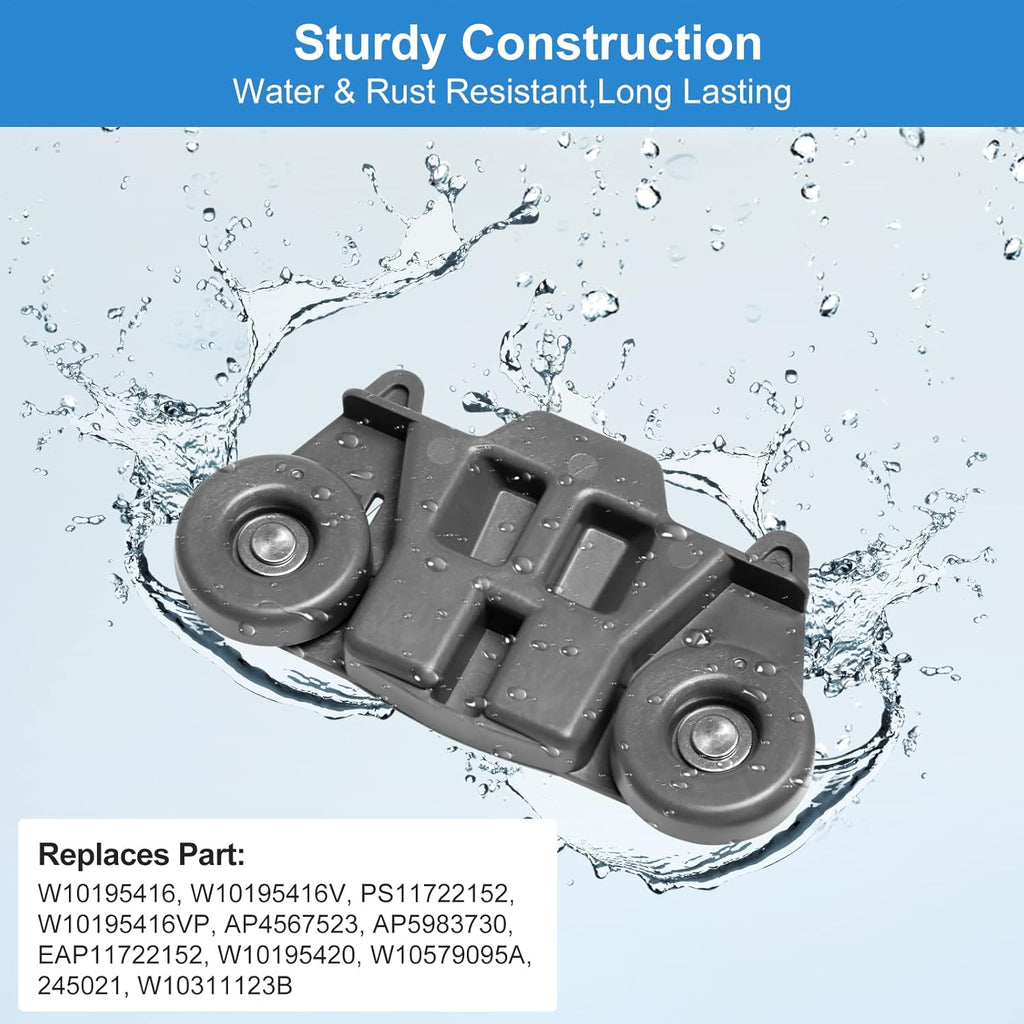 Upgraded W10195416V W10195416 Dishwasher Wheels Lower Rack for Kitchenaid Dishwasher Rack Wheels Whirlpool Maytag Kenmore Dishwasher Rack Parts AP5983730, PS11722152 Replacement Dishwasher Wheels