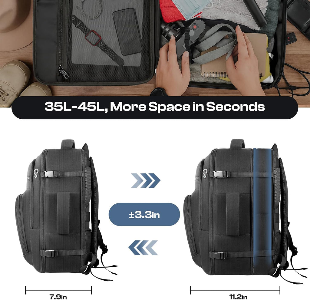Roomy Travel Backpack, Expandable 40L-50L Carry On Backpack For 17.3" Laptop,TSA Flight Approved Business Travel