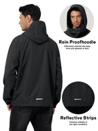 Mens Pullover Rain Jacket Waterproof Raincoat Black 2XL