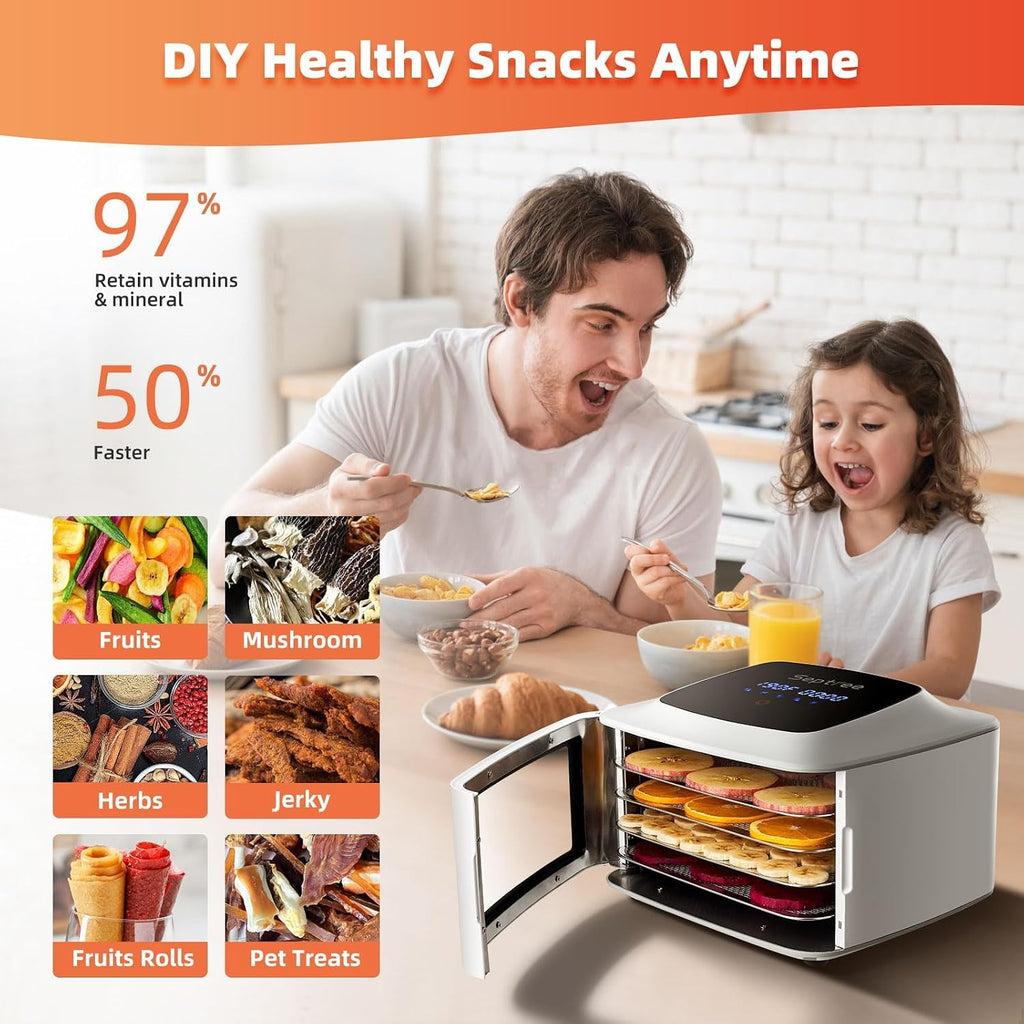 Compact Food Dehydrator, 4 Stainless Steel Trays Fresh Dryer Machine for Jerky Herbs Fruit Veggies Snacks, with