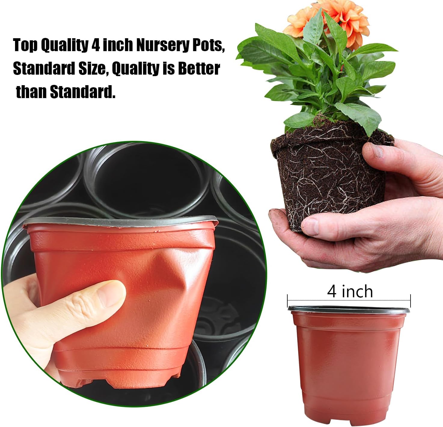 Plant Nursery Pots with Humidity Domes, 25 Sets 4 Inch Soft Nursery Pots Quality Ones (25 Red Pots + 25 Clear Lids)