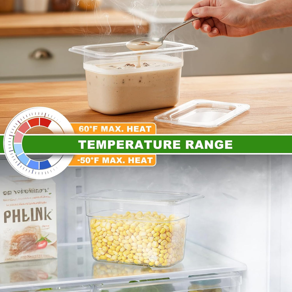 9-Pack 1/6 Size 4''Deep NSF Polycarbonate Food Pans with Lids