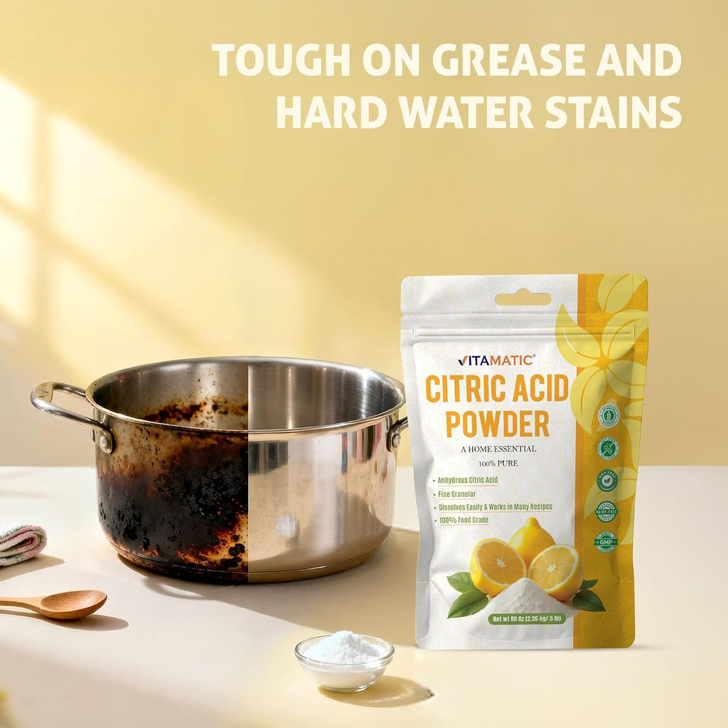 Citric Acid Powder 5 lb (80 oz) – 100% Pure Anhydrous Crystalline Granules, Food Grade, Easy Dissolving for Cooking