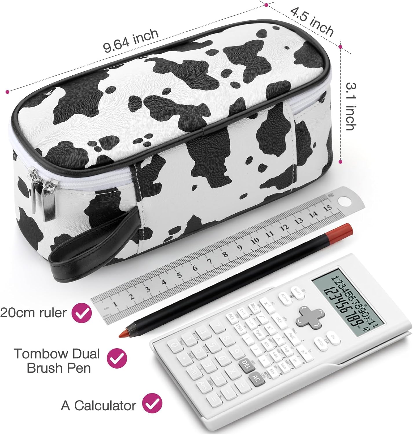 Large Capacity Pencil Case Portable Pencil Pouch Bag School Supplies for College Students Girls Boys Adults (Cow)