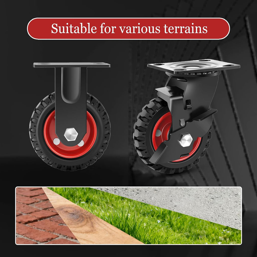 5 Inch Swivel Caster Wheels Heavy Duty Set of 4 (2 Brake & 2 Fixed Wheels) | Premium quality, 1300Lbs load capacity