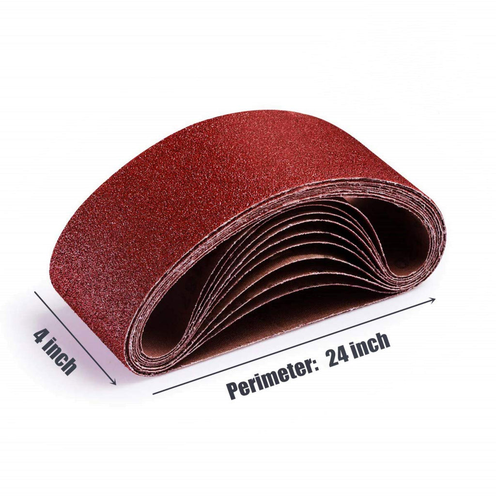 4 x 24 Inch Sanding Belt 80 Grit,12 Pack