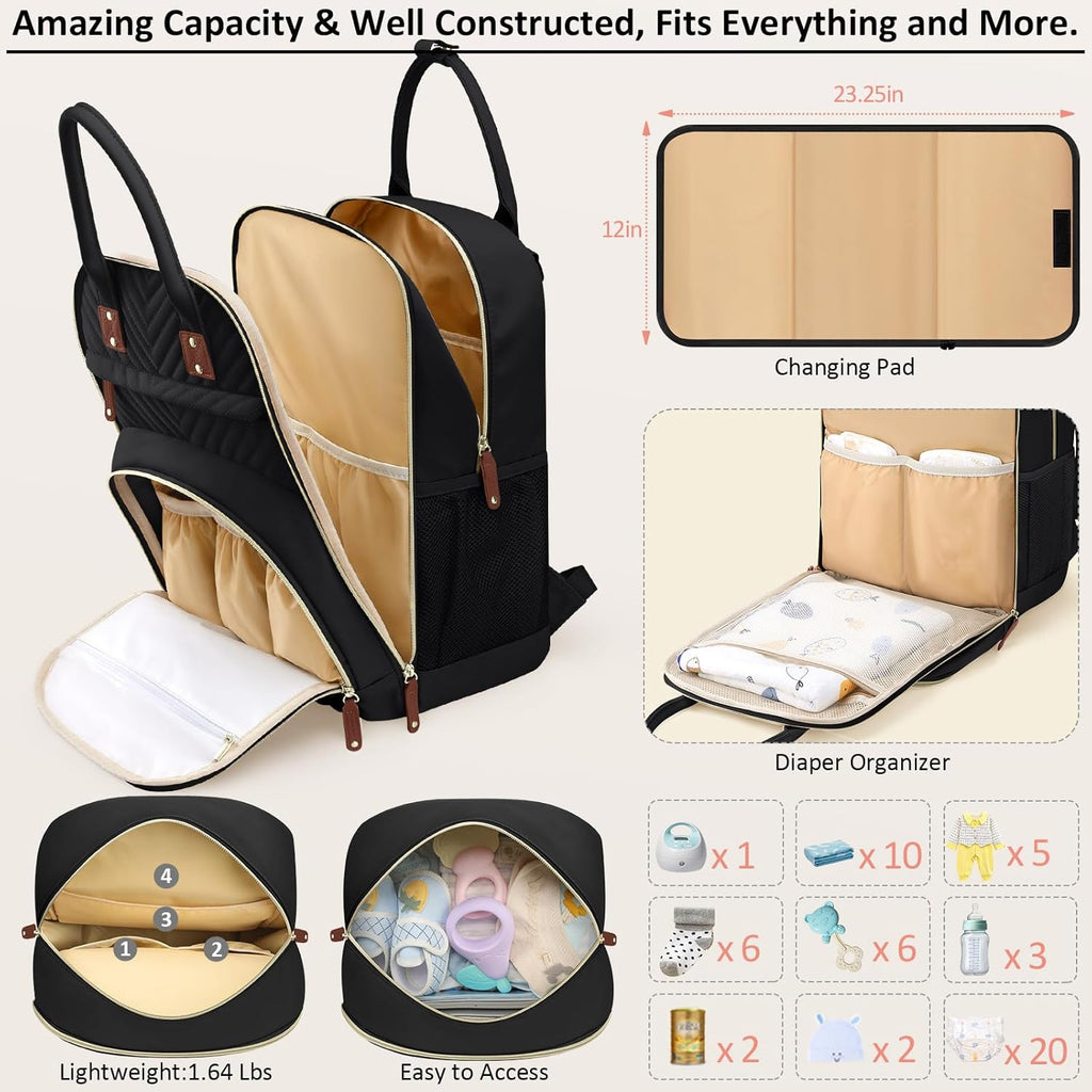Diaper Bag Backpack for Women with Changing Pad, Baby Bag with Insulated Pockets Multifunctional Diaper Bags For Baby