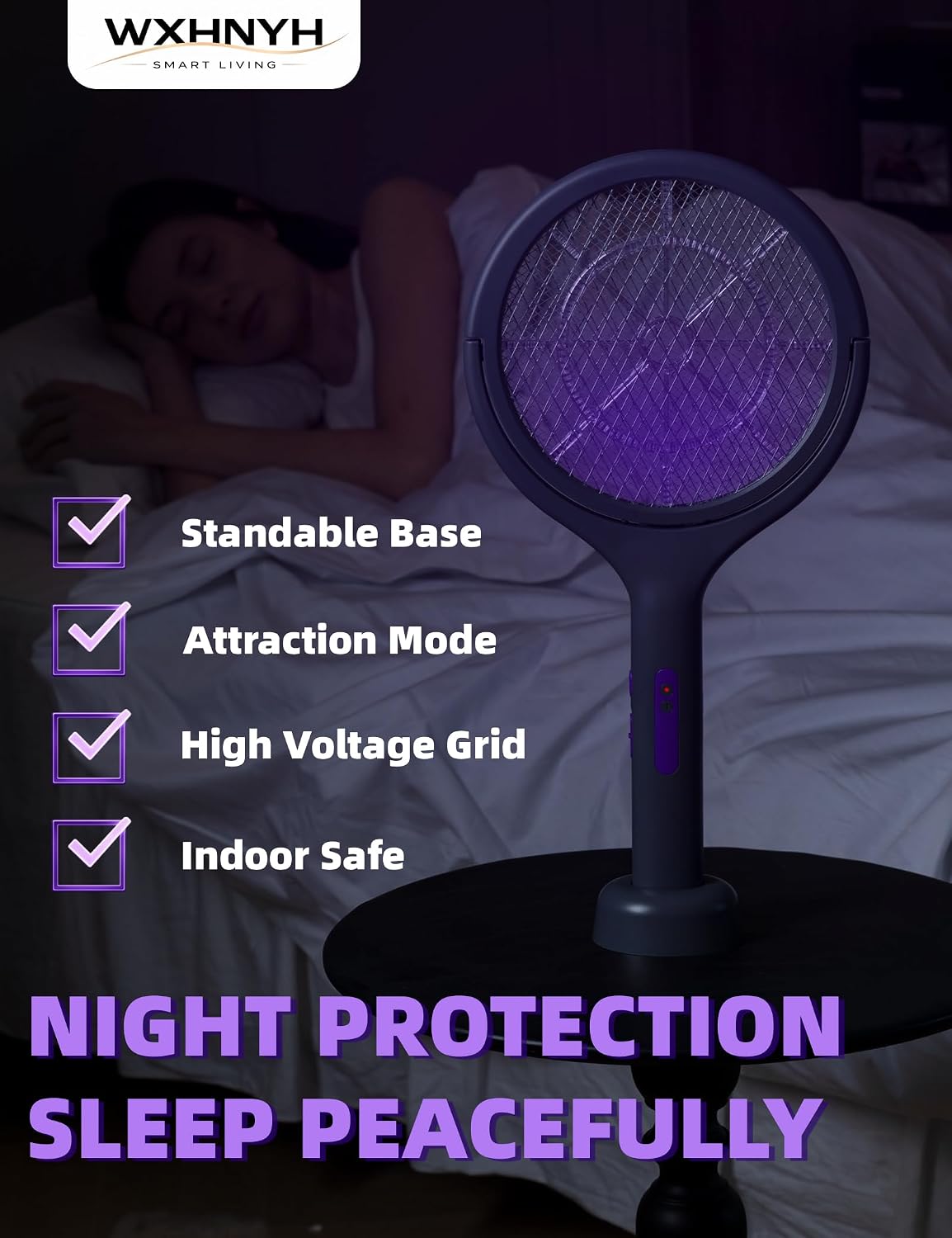 Electric Fly Swatter with Extendable Handle & Rotating Head, 3000V Rechargeable Bug Zapper Racket, 1200mAh Long