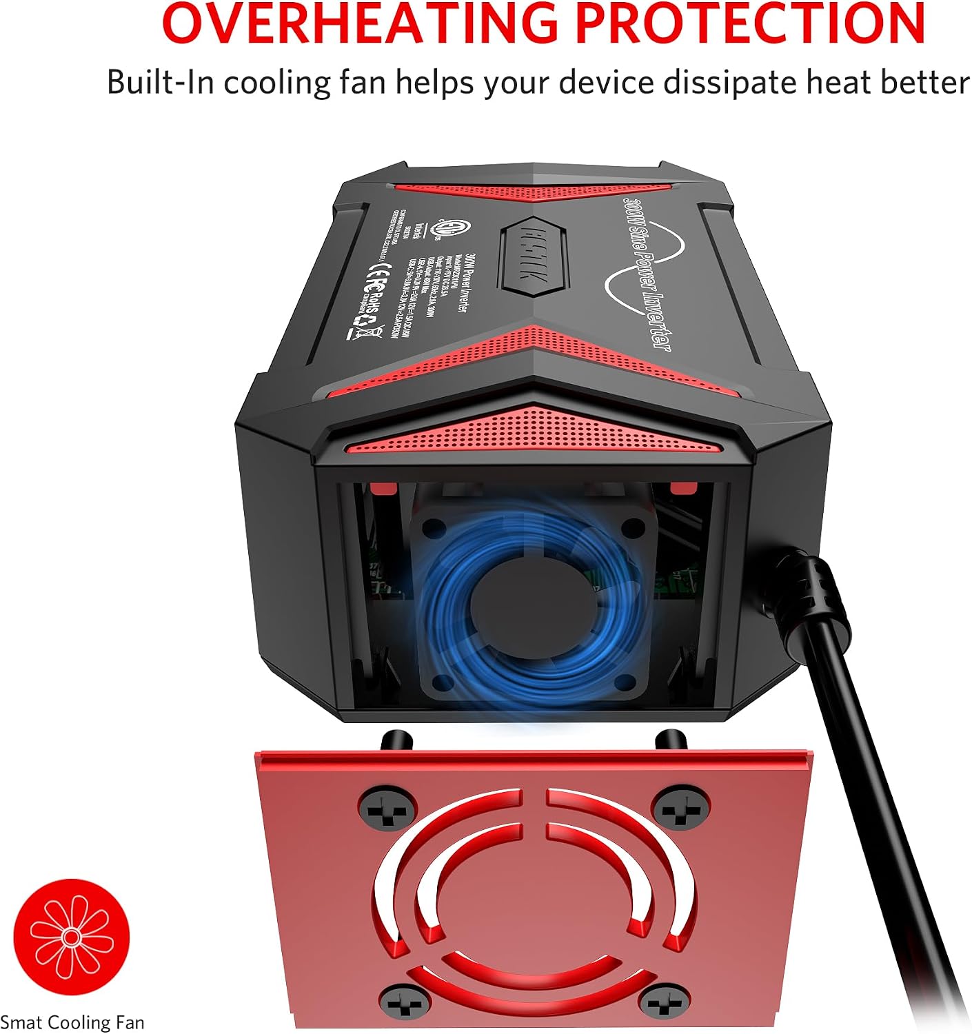 300W Pure Sine Wave Power Inverter - DC 12V to 110V AC Car Converter Plug Adapter Outlet with PD30W USB-C Fast