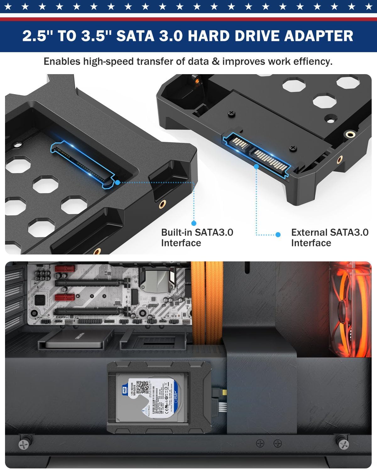 2.5'' SSD SATA to 3.5'' Hard Drive Adapter SSD Mounting Bracket Kit 1 Pack Internal SSD Desktop Adapter Hard Disk