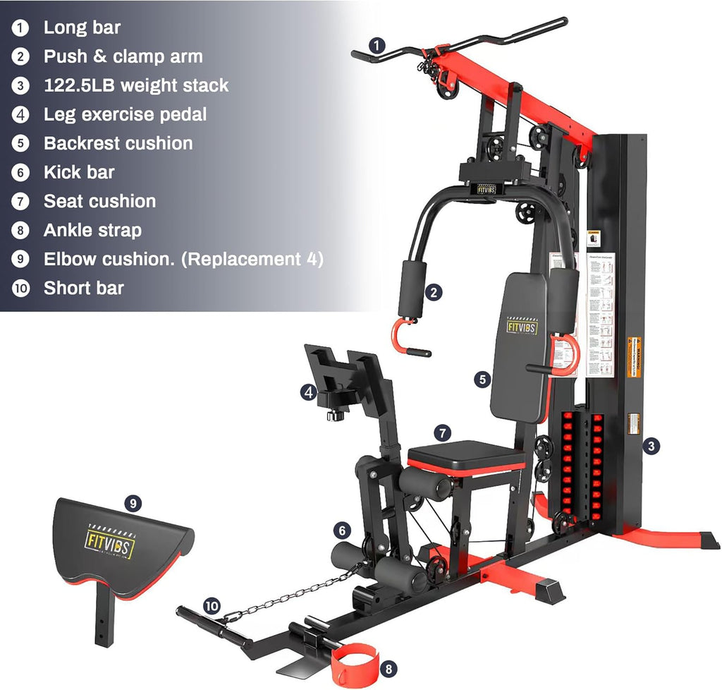 Home Gym Equipment, Multifunctional Full Body Workout Weight Machine Station with Weight Stack, All in One Exercise