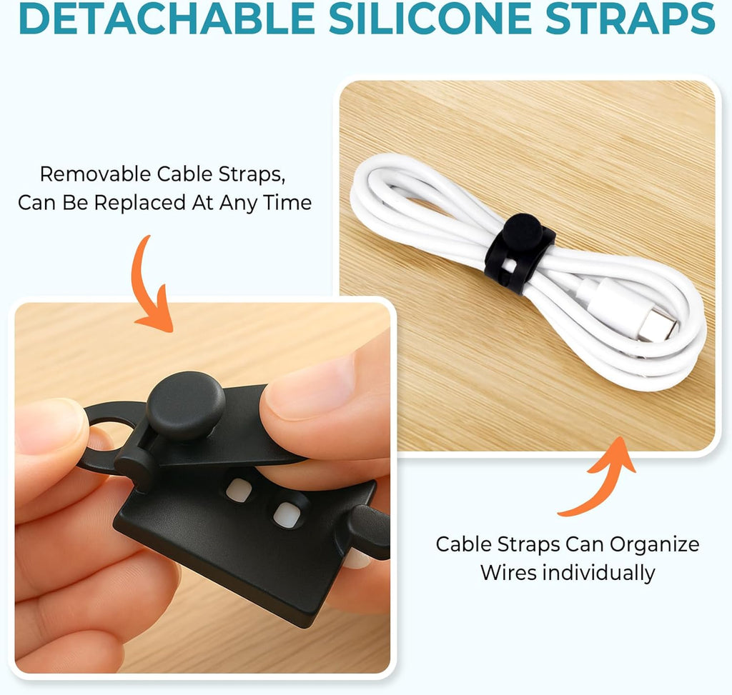 Cable Clips Management Kit, 15 Cable Holder With Silicone Cord Ties, 15 Nylon Zip Tie, Extra 15 Screws & 8 Adjustable