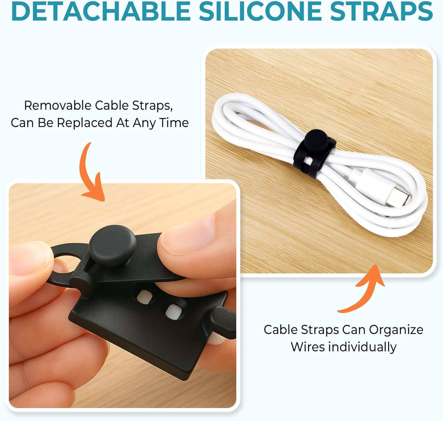 Cable Clips Management Kit, 15 Cable Holder With Silicone Cord Ties, 15 Nylon Zip Tie, Extra 15 Screws & 8 Adjustable
