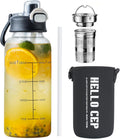 35oz Glass Water Bottles with Time Marker & Straw, BPA-Free Leakproof Glass Drinking Bottles with Protective Sleeve &