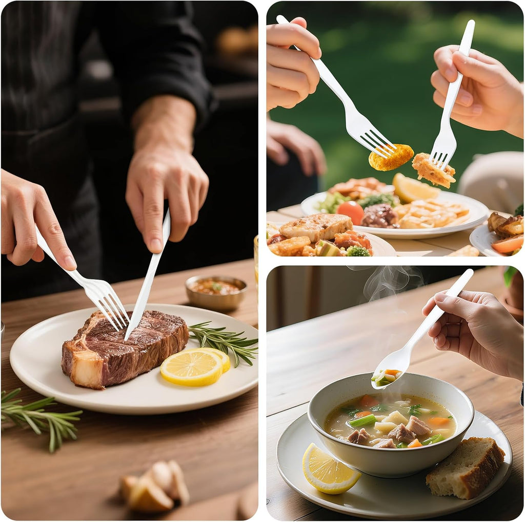 180-Count Compostable Utensils Set - Heavy Duty BPI Certified, Plastic-Free Disposable Forks, Spoons, Knives Set for