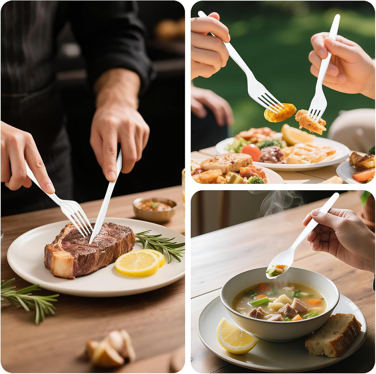 180-Count Compostable Utensils Set - Heavy Duty BPI Certified, Plastic-Free Disposable Forks, Spoons, Knives Set for
