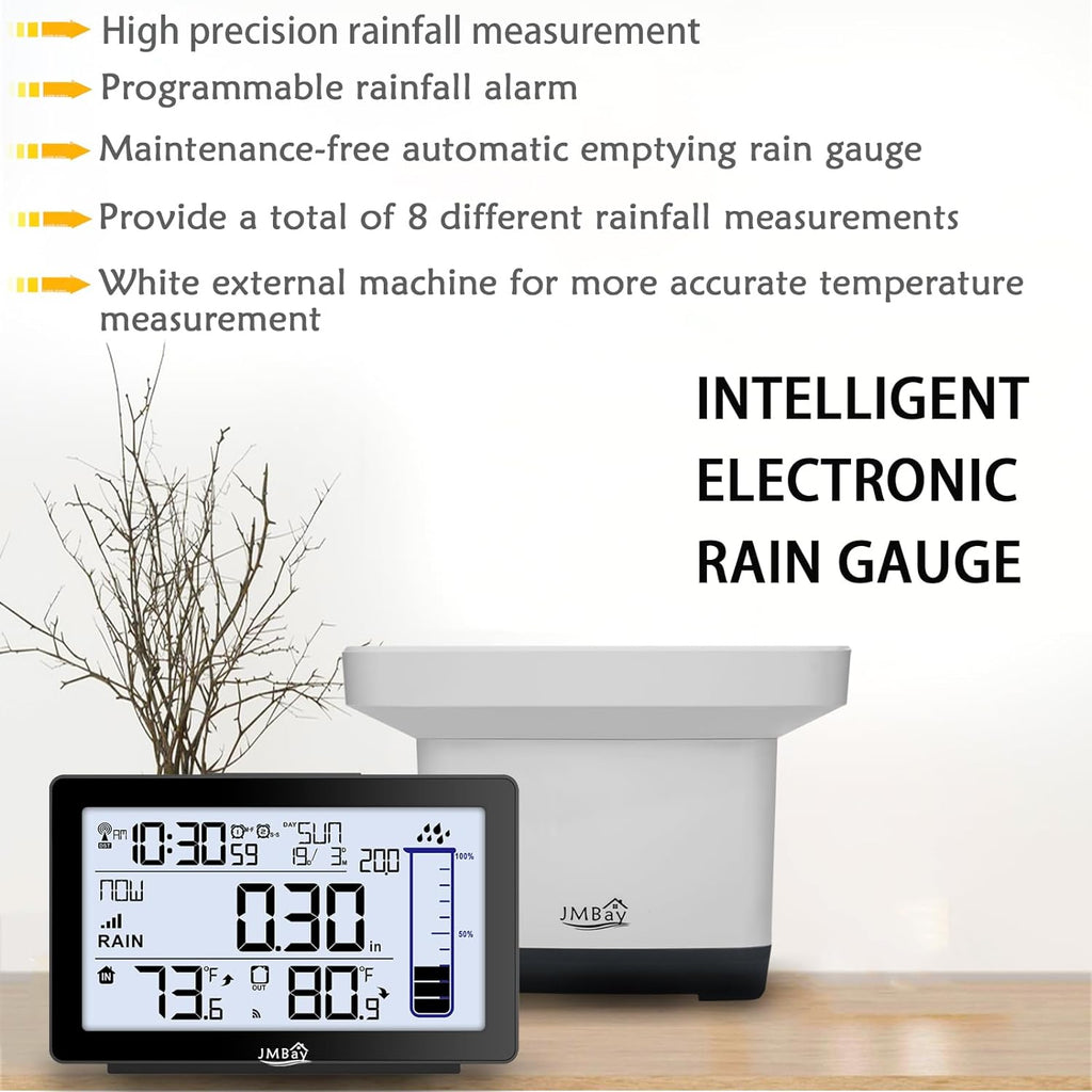 Digital Rain Gauge Outdoor with Thermometer, Self-Emptying Wireless Rain Gauges Outdoors Best Rated, High Precision