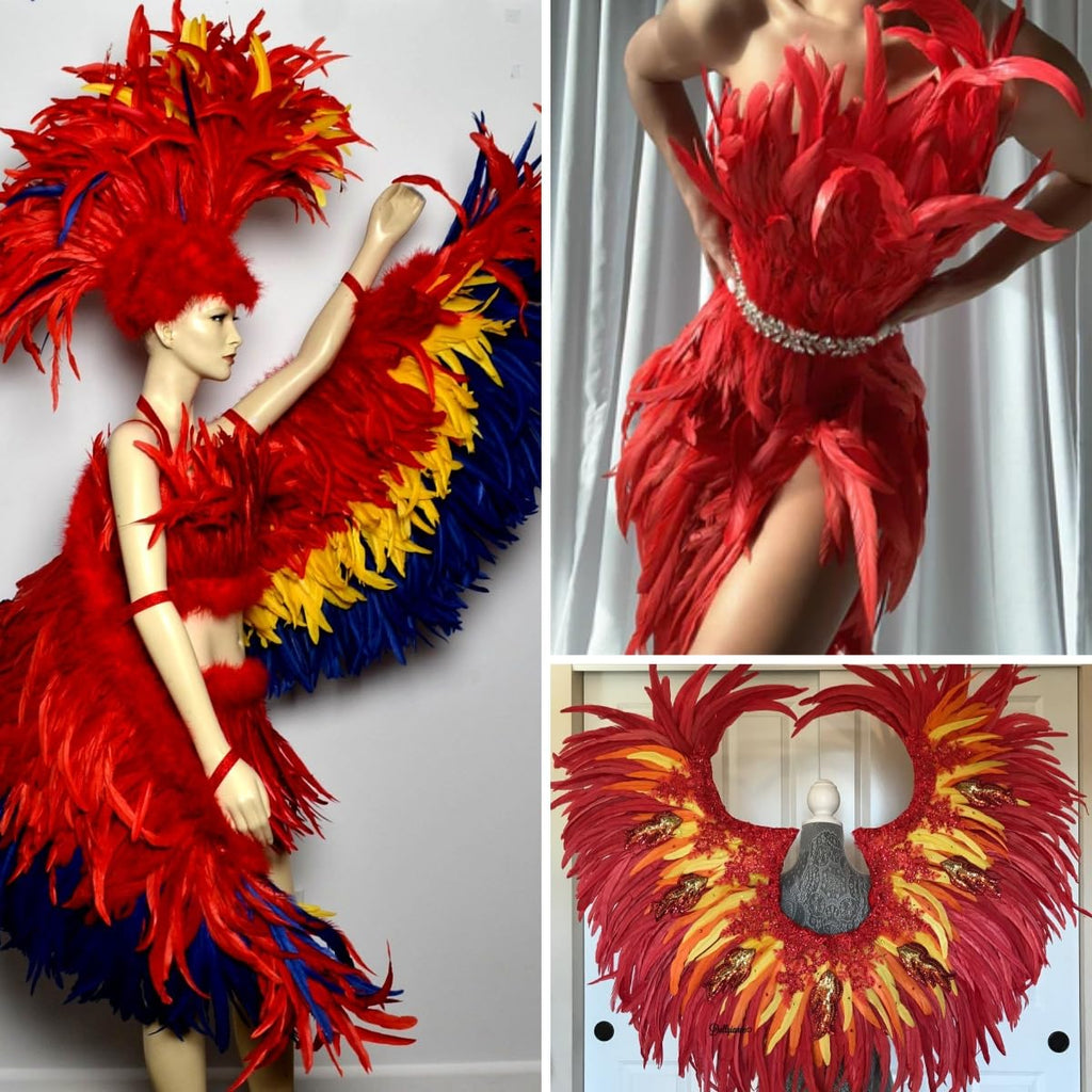 Red Rooster Feather Trim for DIY Sewing Crafts, 10-12inch 2 Yards